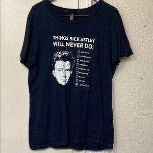 Gildan Black Woman’s XL Short Sleeve Tee with Graphic Design (Rick Astley)